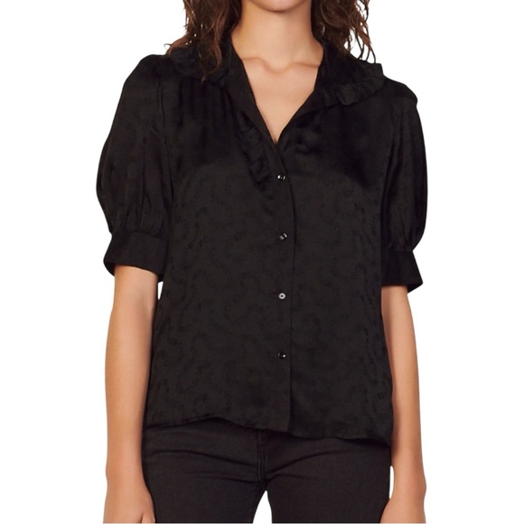 Sandro Tops - SANDRO Estelle Patterned-jacquard Puff-sleeve Woven